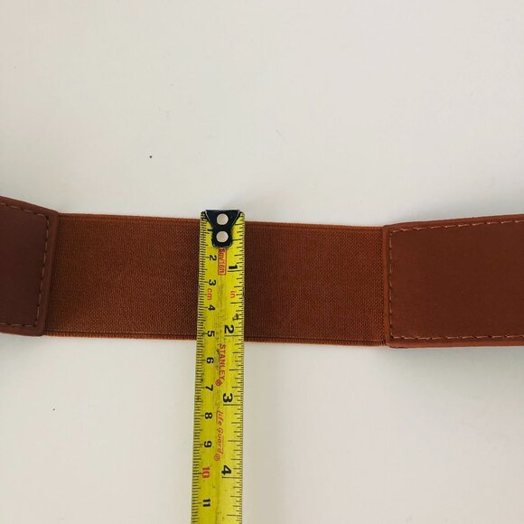 Saddle brown equestrian-inspired style faux leather wide stretch belt – small - Picture 8 of 8